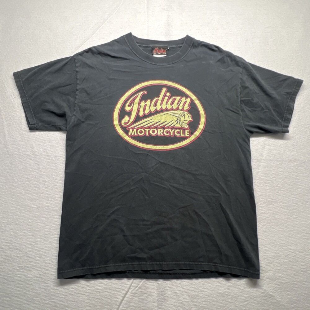 Vintage Y2K Indian Motorcycle Cedar Rapids Iowa Faded Black T-Shirt Men’s Large